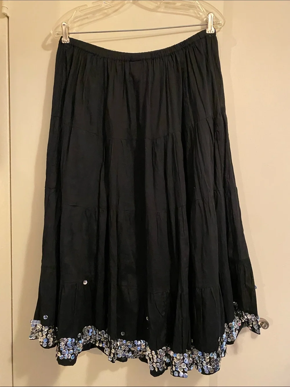 Faded Glory Black Cotton Tiered‎ Sequin Hem Midi Skirt Plus 22/24W